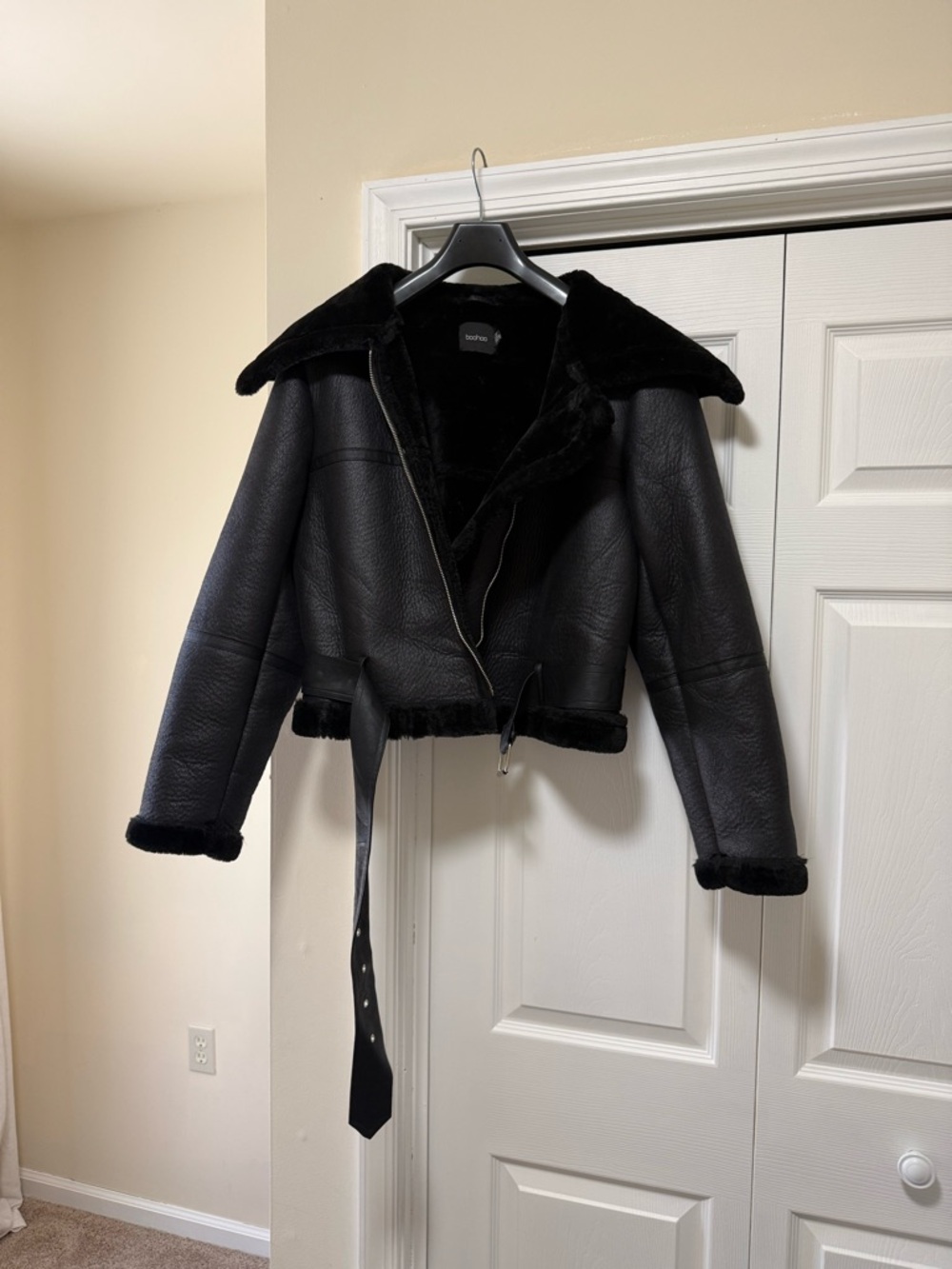 Boohoo Black Faux Shearling Aviator Jacket